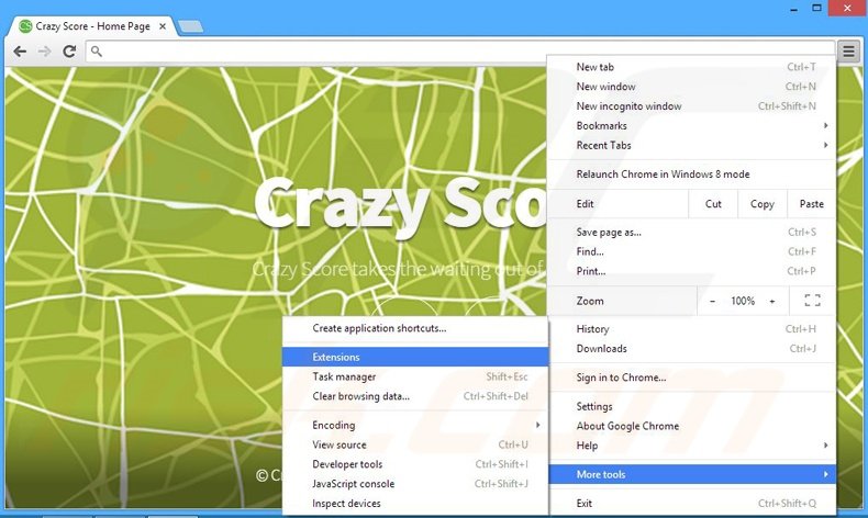 Rimuovere Crazy Score adware da Google Chrome step 1