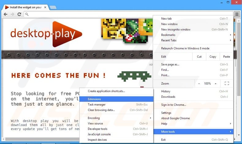 Rimuovere Desktop-play adware da Google Chrome step 1
