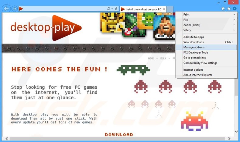Rimuovere Desktop-play adware da Internet Explorer step 1