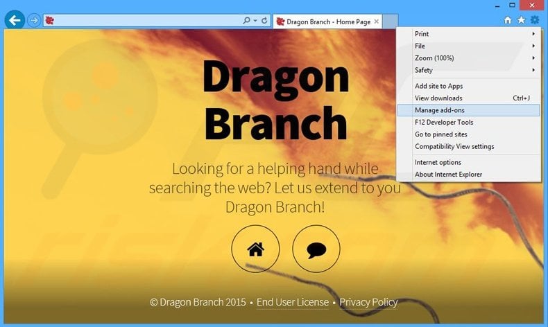 Rimuovere Dragon Branch adware da Internet Explorer step 1