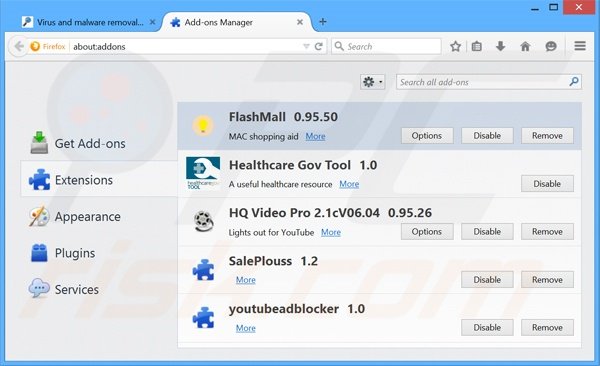 Rimuovere FlashMall adware da Mozilla Firefox step 2