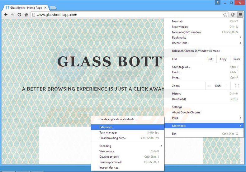 Rimuovere Glass Bottle adware da Google Chrome step 1