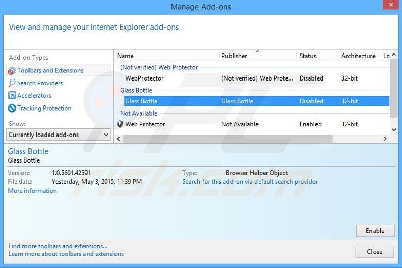 Rimuovere Glass Bottle adware da Internet Explorer step 2