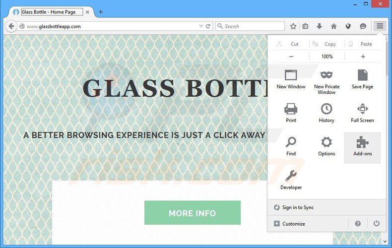 Rimuovere Glass Bottle adware da Mozilla Firefox step 1
