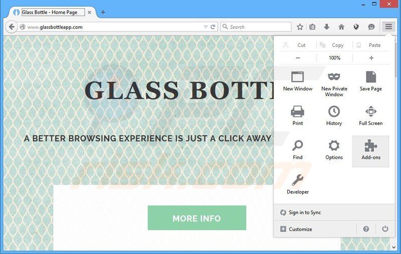 Rimuovere Glass Bottle adware da Mozilla Firefox step 1