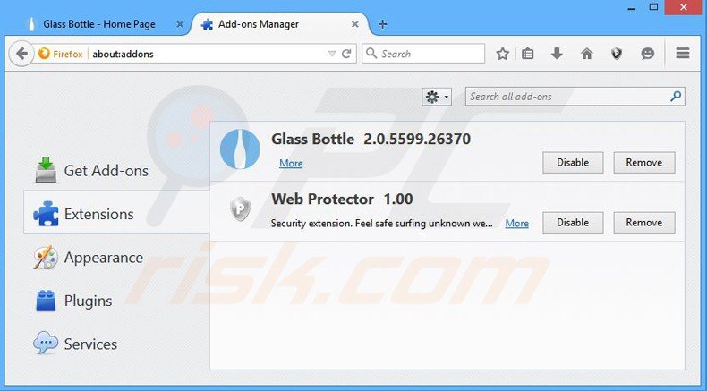 Rimuovere Glass Bottle adware da Mozilla Firefox step 2