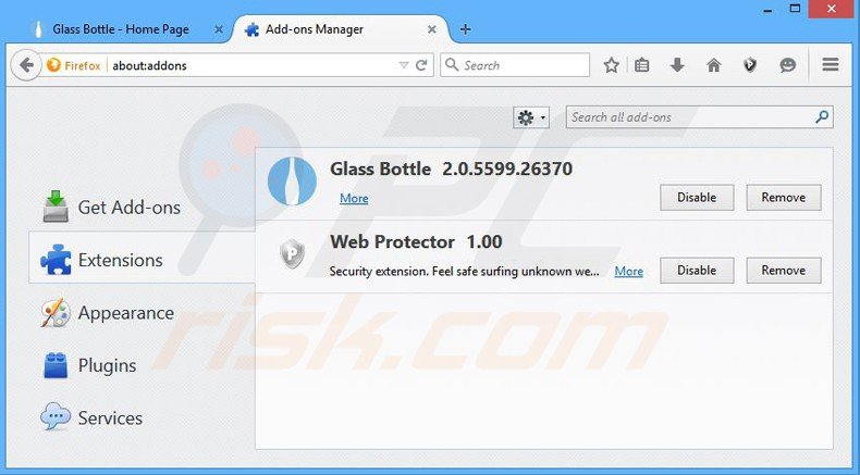 Rimuovere Glass Bottle adware da Mozilla Firefox step 2