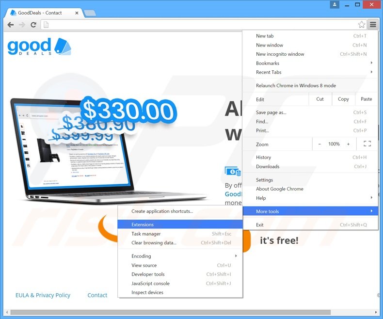 Rimuovere GoodDeals adware da Google Chrome step 1