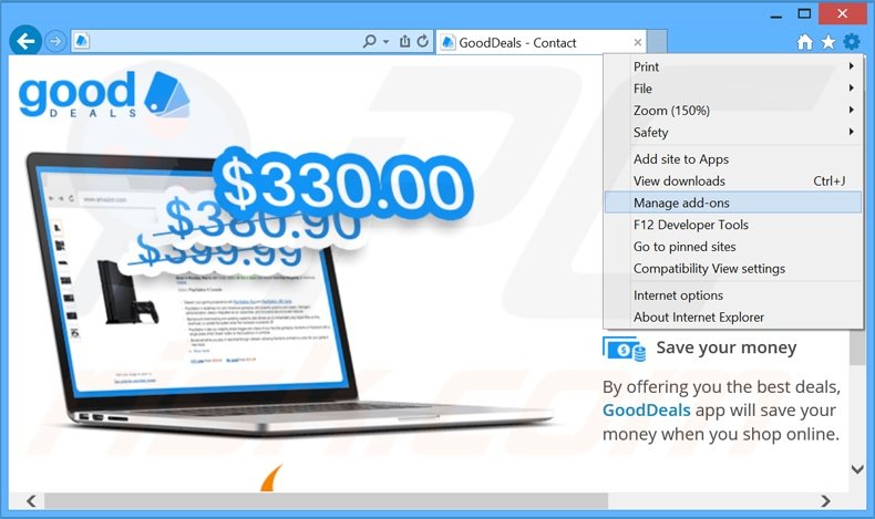 Rimuovere GoodDeals adware da Internet Explorer step 1