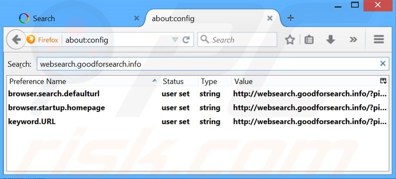 Cambia il tuo motore di ricerca predefinito websearch.goodforsearch.com da Mozilla Firefox 