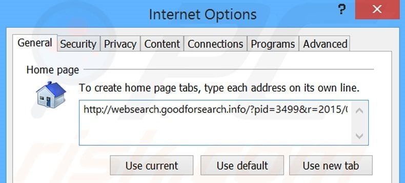 Cambia la tua homepage websearch.goodforsearch.com da Internet Explorer 