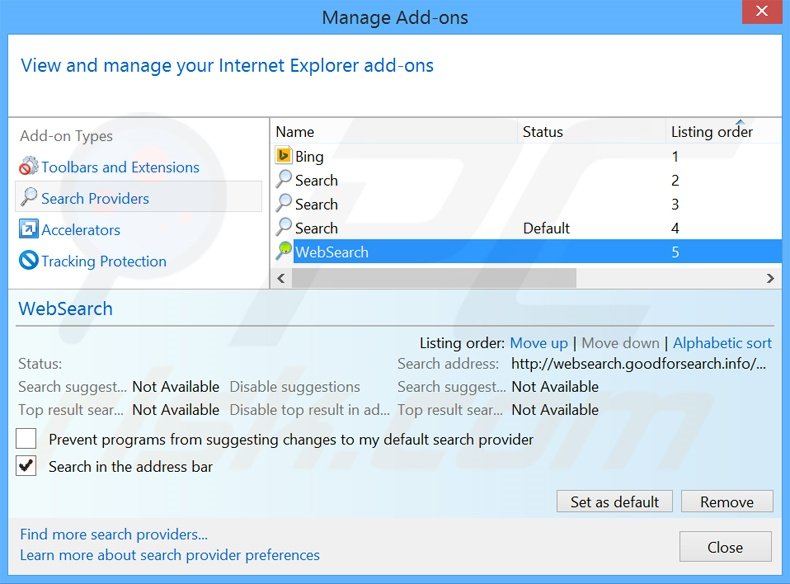 Cambia il motore di ricerca predefinito da Internet Explorer 