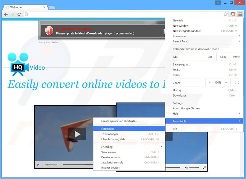 Rimuovere HQ Video Pro adware da Google Chrome step 1