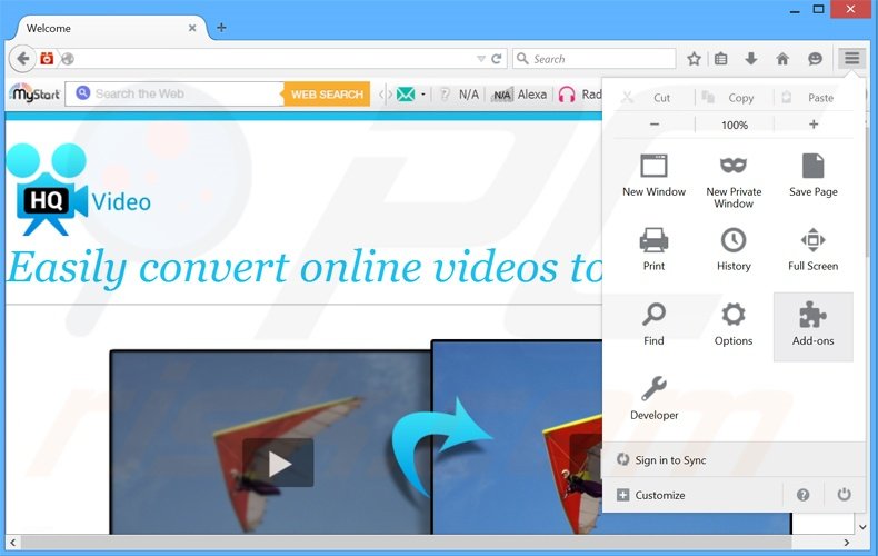 Rimuovere HQ Video Pro adware da Mozilla Firefox step 1