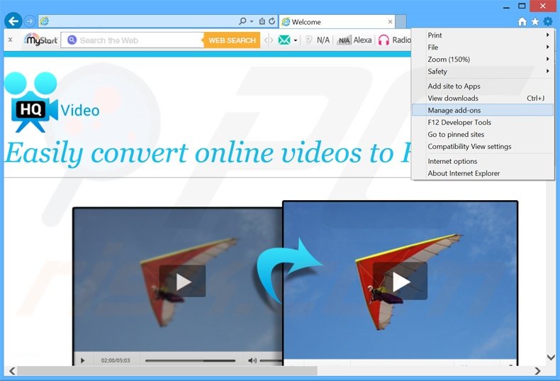 Rimuovere HQ Video Pro adware da Internet Explorer step 1