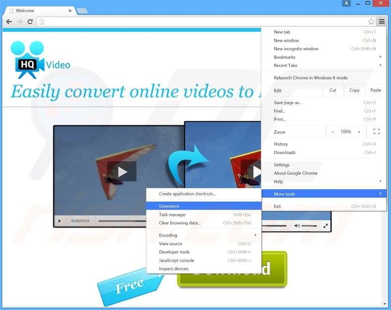 Rimuovere HQCinema Pro adware da  Google Chrome step 1