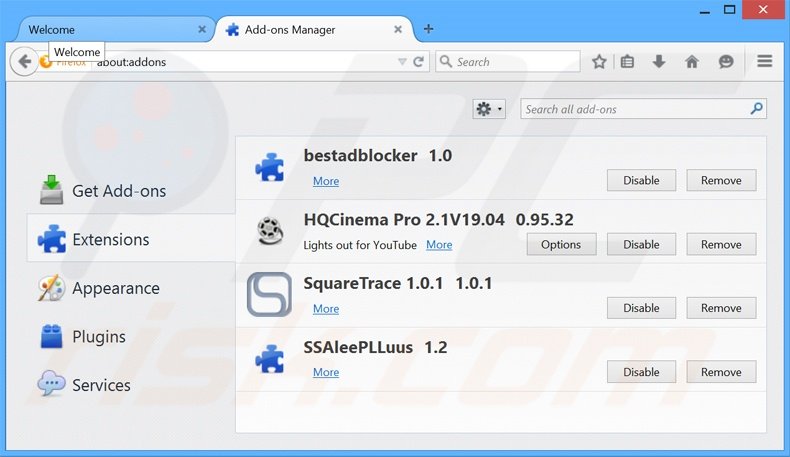 Rimuovere HQCinema Pro adware da  Mozilla Firefox step 2