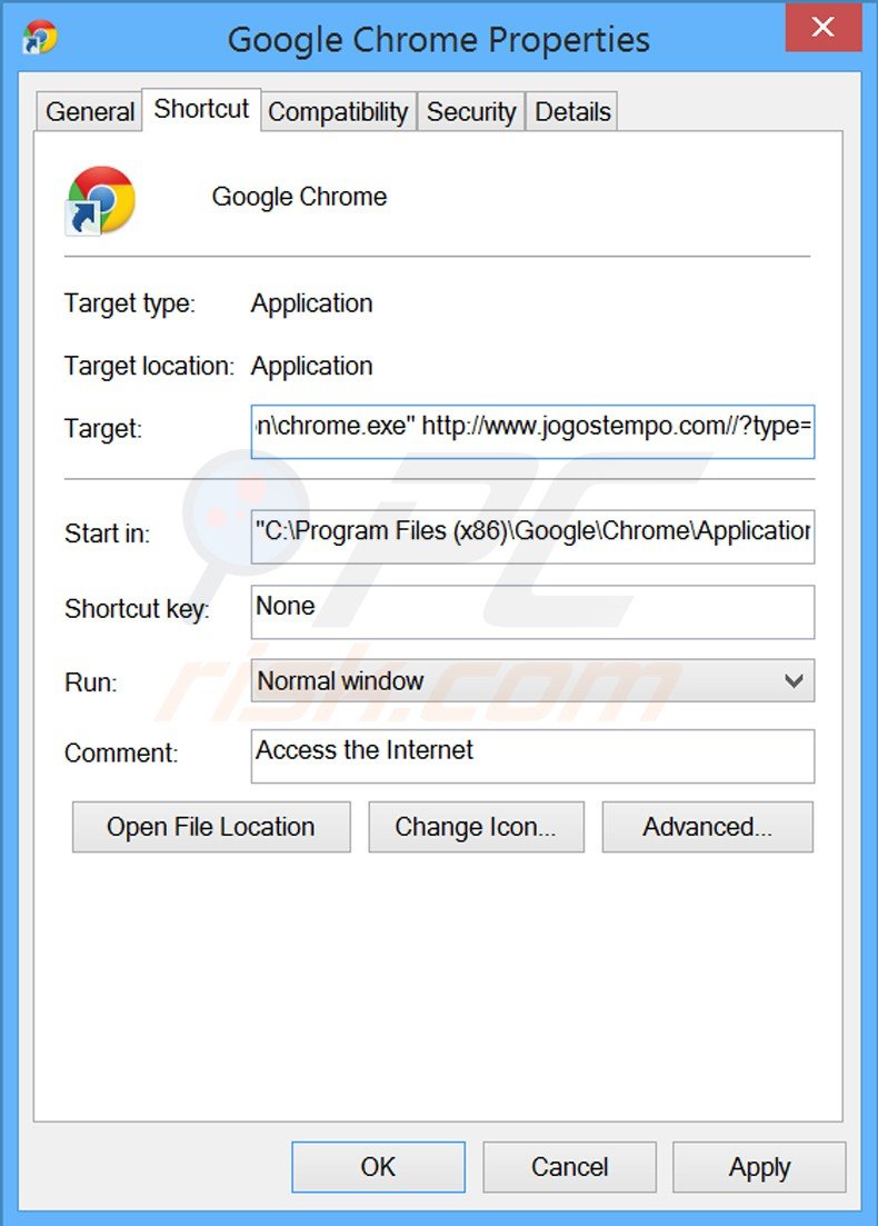 Aggiustare il collegamento rapido a Google Chrome step 2