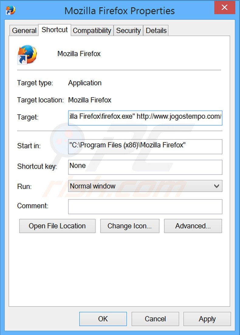 Aggiustare il collegamento rapido a Mozilla Firefox: step 2