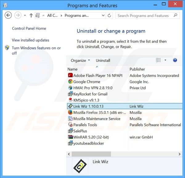 Disinstallare LinkWiz attraverso il pannello di controllo.