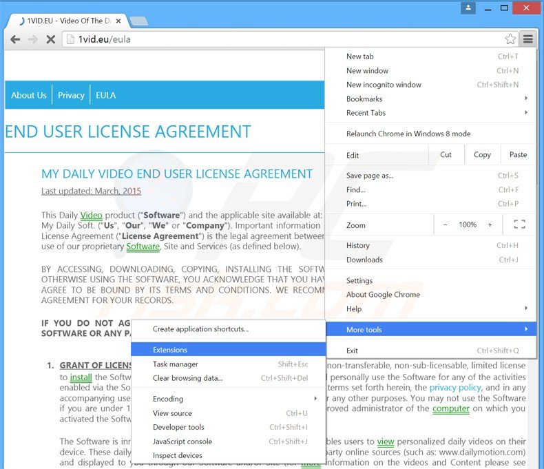 Rimuovere My Daily Video adware da Google Chrome step 1