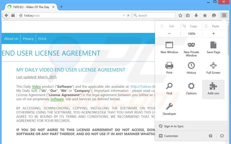 Rimuovere My Daily Video adware da Mozilla Firefox step 1