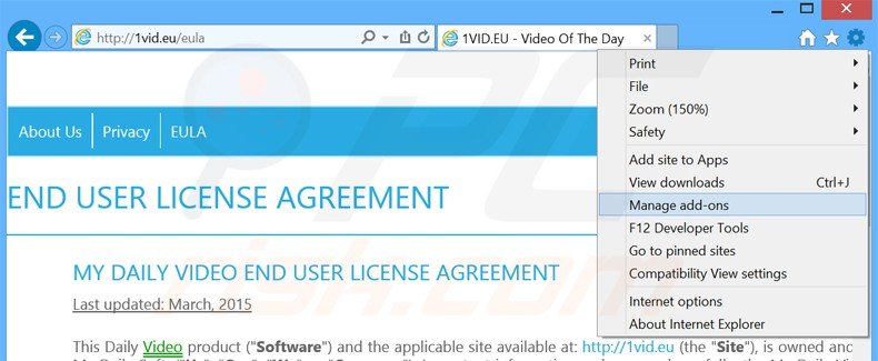 Rimuovere My Daily Video adware da from Internet Explorer step 1