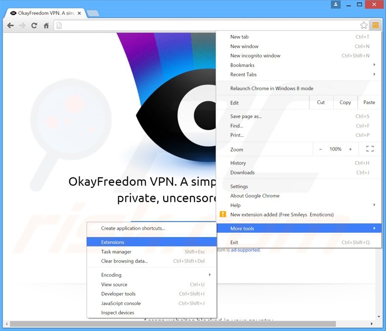 Rimuovere OkayFreedom adware da Google Chrome step 1