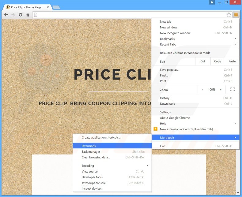 Rimuovere Price Clip adware da Google Chrome step 1