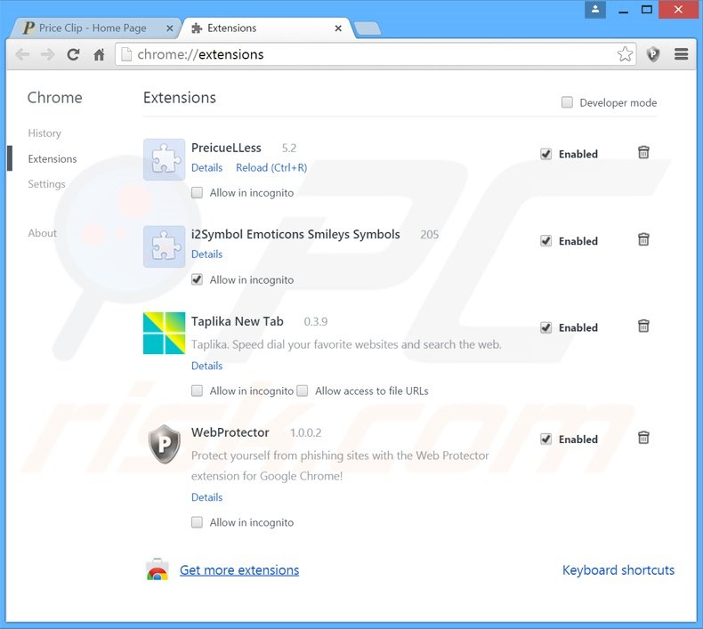 Rimuovere Price Clip adware da Google Chrome step 2