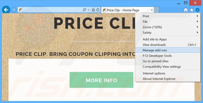 Rimuovere Price Clip adware da Internet Explorer step 1