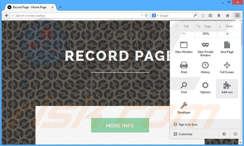 Rimuovere Record Page adware da Mozilla Firefox step 1