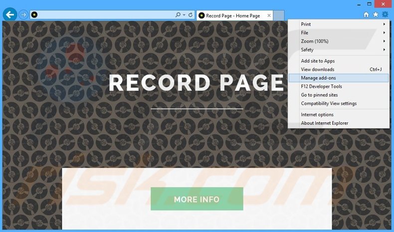 Rimuovere Record Page adware da Internet Explorer step 1