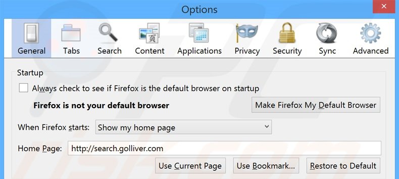 Cambia la tua homepage search.golliver.com da Mozilla Firefox 