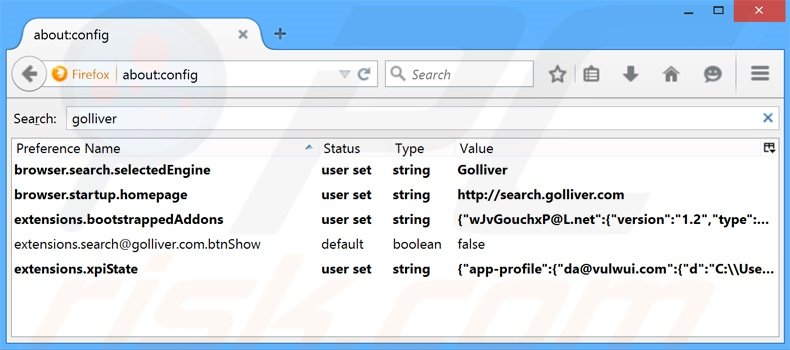Cambia il tuo motore di ricerca predefinito  search.golliver.com in Mozilla Firefox 