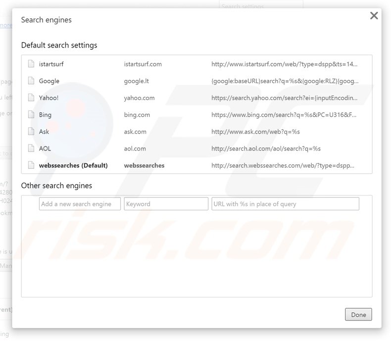 Cambiare il motore di ricerca predefinito search.webssearches.com da Google Chrome 