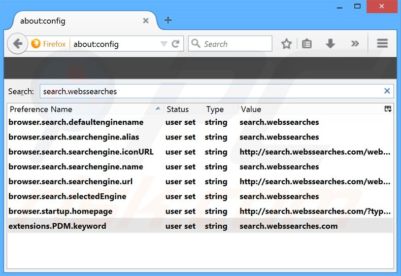 Cambia il tuo motore di ricerca predefinito search.webssearches.com da Mozilla Firefox 