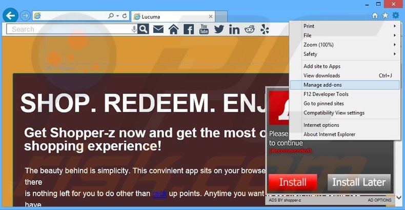 Rimuovere Shopper-z adware da Internet Explorer step 1