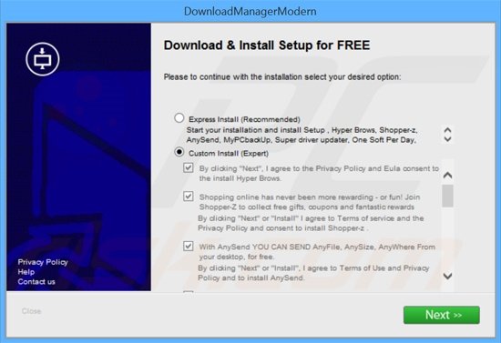 Deceitful installer uesd in Shopper-z adware distribution