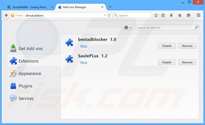 Rimuovere SmartWallet adware da Mozilla Firefox step 2