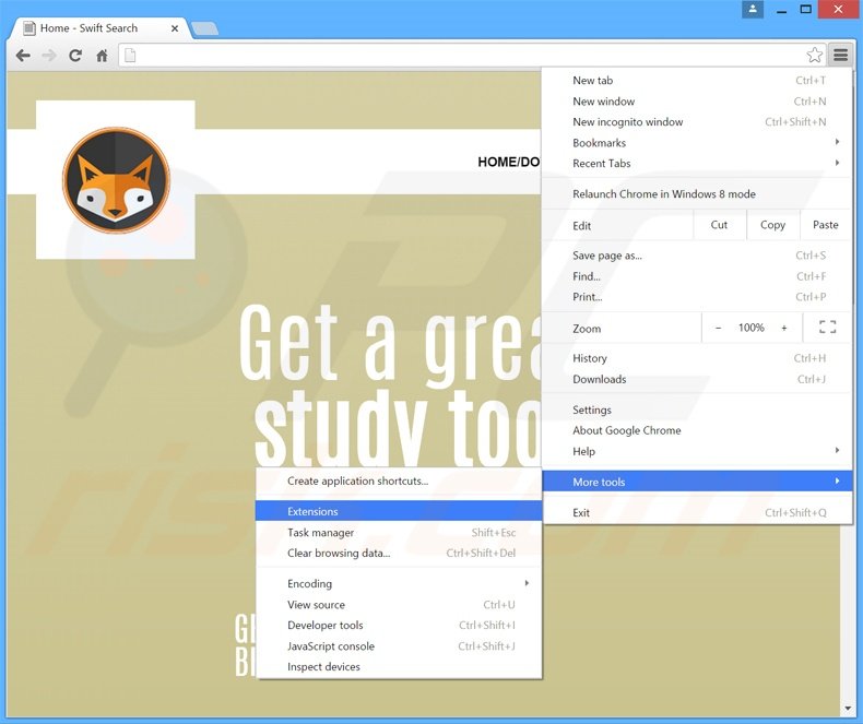 Rimuovere Swift Search adware da Google Chrome step 1