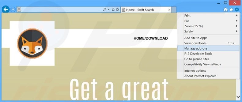 Rimuovere Swift Search adware da Internet Explorer step 1