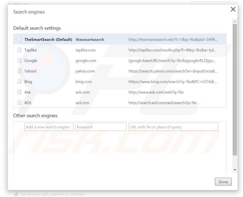 Cambiare il motore di ricerca predefinito thesmartsearch.net da Google Chrome