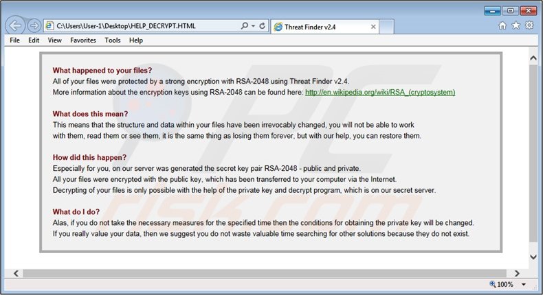 Threat Finder decrypt screen