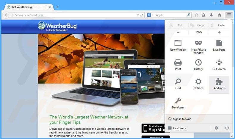 Rimuovere WeatherBug adware da Mozilla Firefox step 1