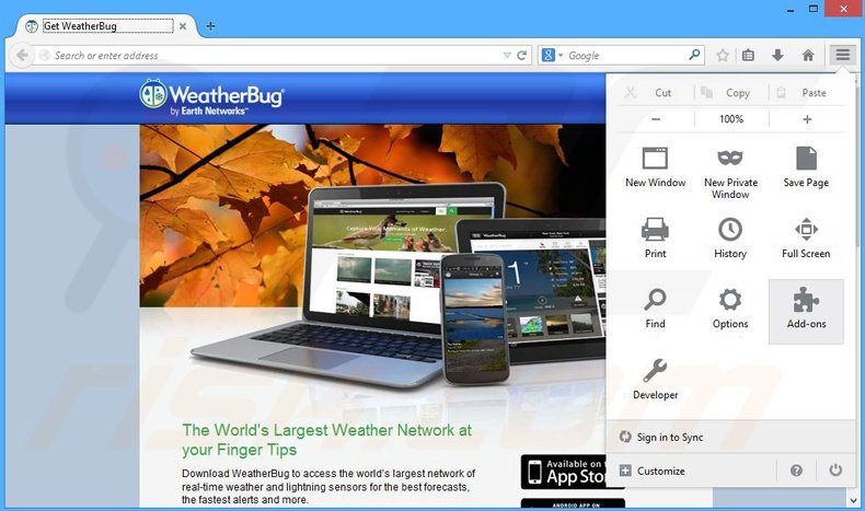 Rimuovere WeatherBug adware da Mozilla Firefox step 1