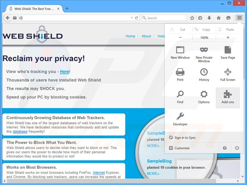Rimuovere Web Shield adware da Mozilla Firefox step 1
