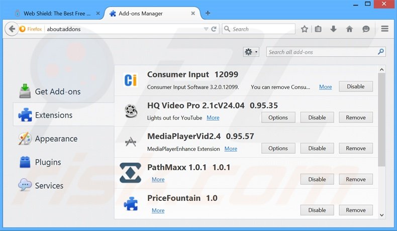 Rimuovere Web Shield adware da Mozilla Firefox step 2