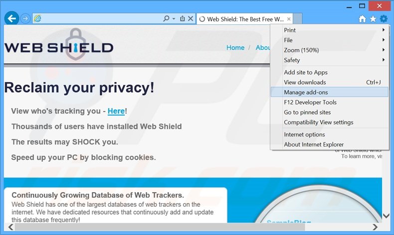 Rimuovere Web Shield adware da Internet Explorer step 1