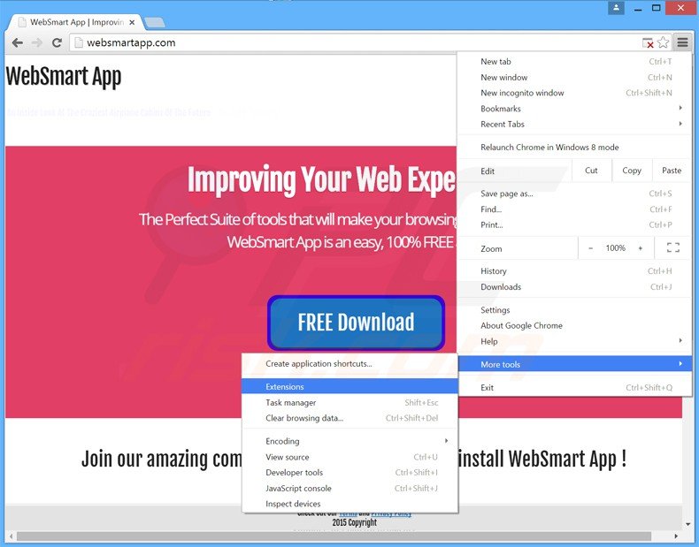 Rimuovere WebSmart App da Google Chrome step 1